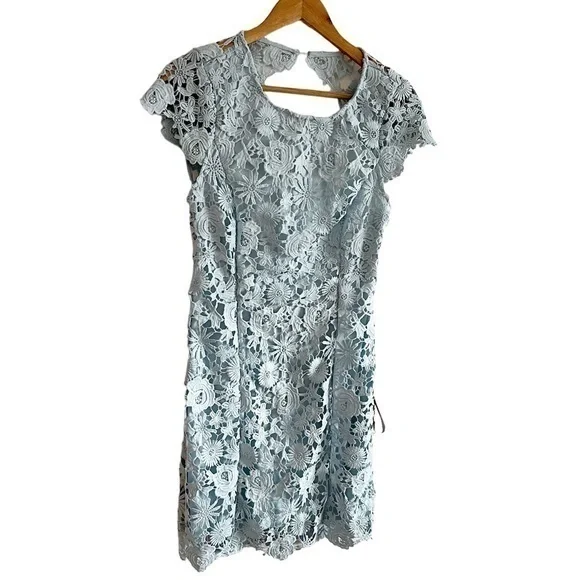 Lulus Romance Language Light Blue Backless Lace Dress Size Medium - Picture 6 of 12